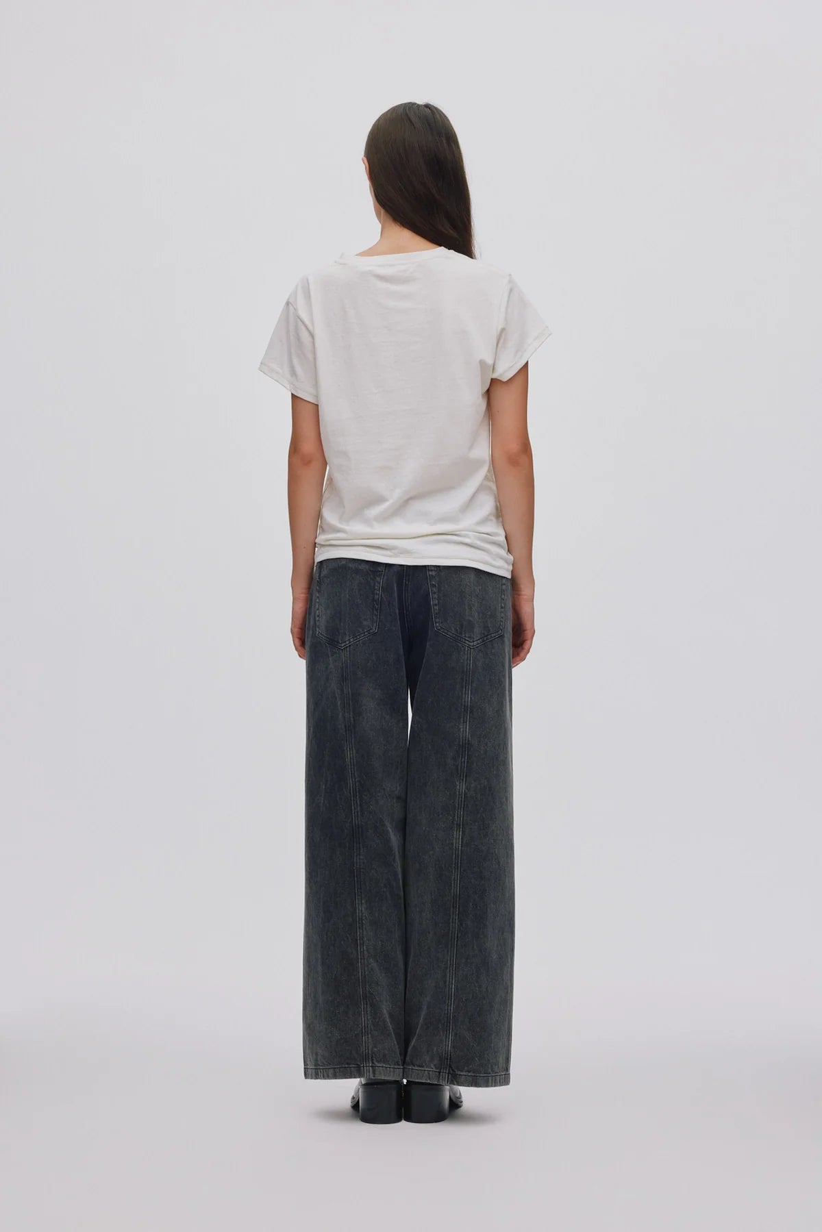 Lane Denim Black Wide Leg Pant - Washed Black Denim