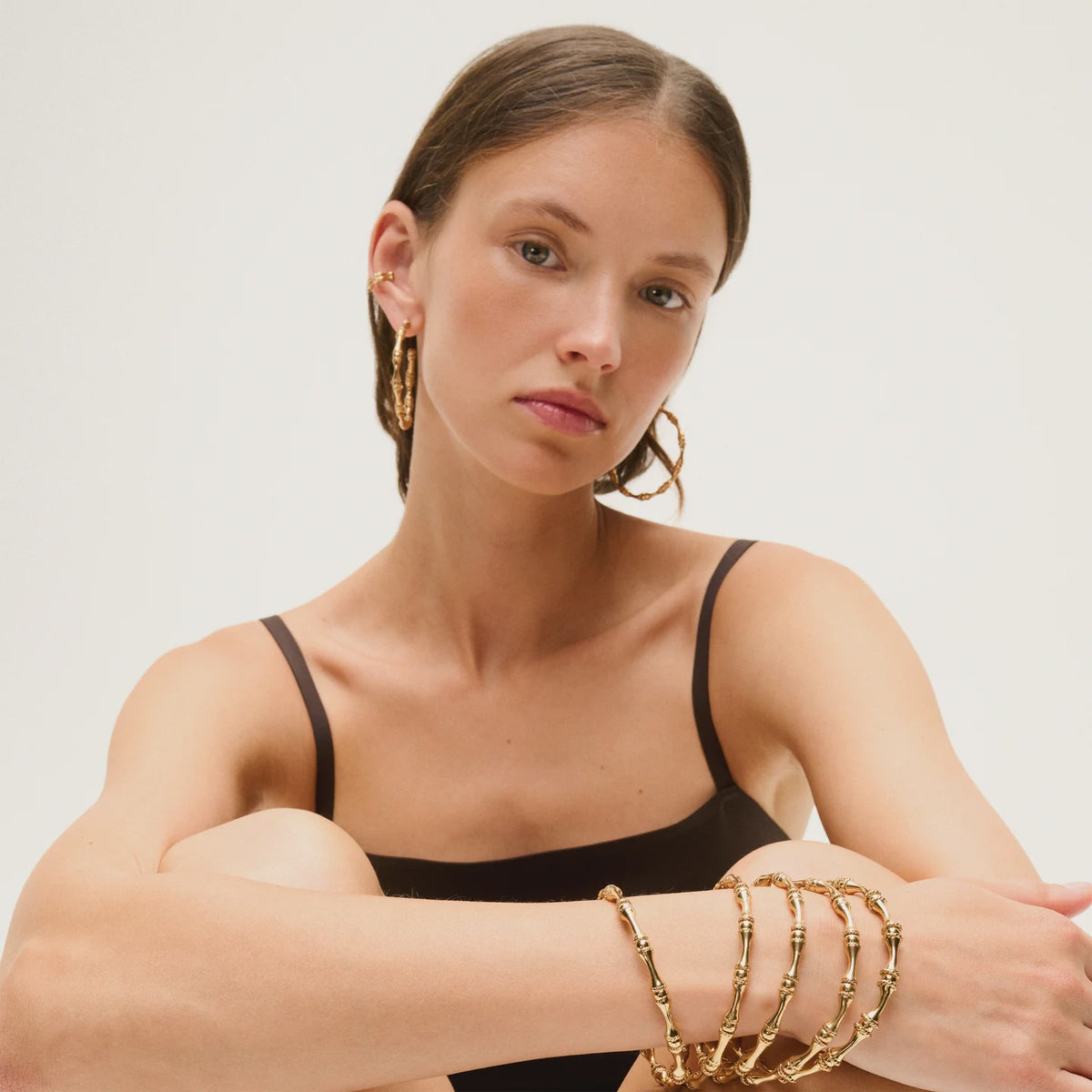 Bambou , large bangle bracelet Gold-plated metal