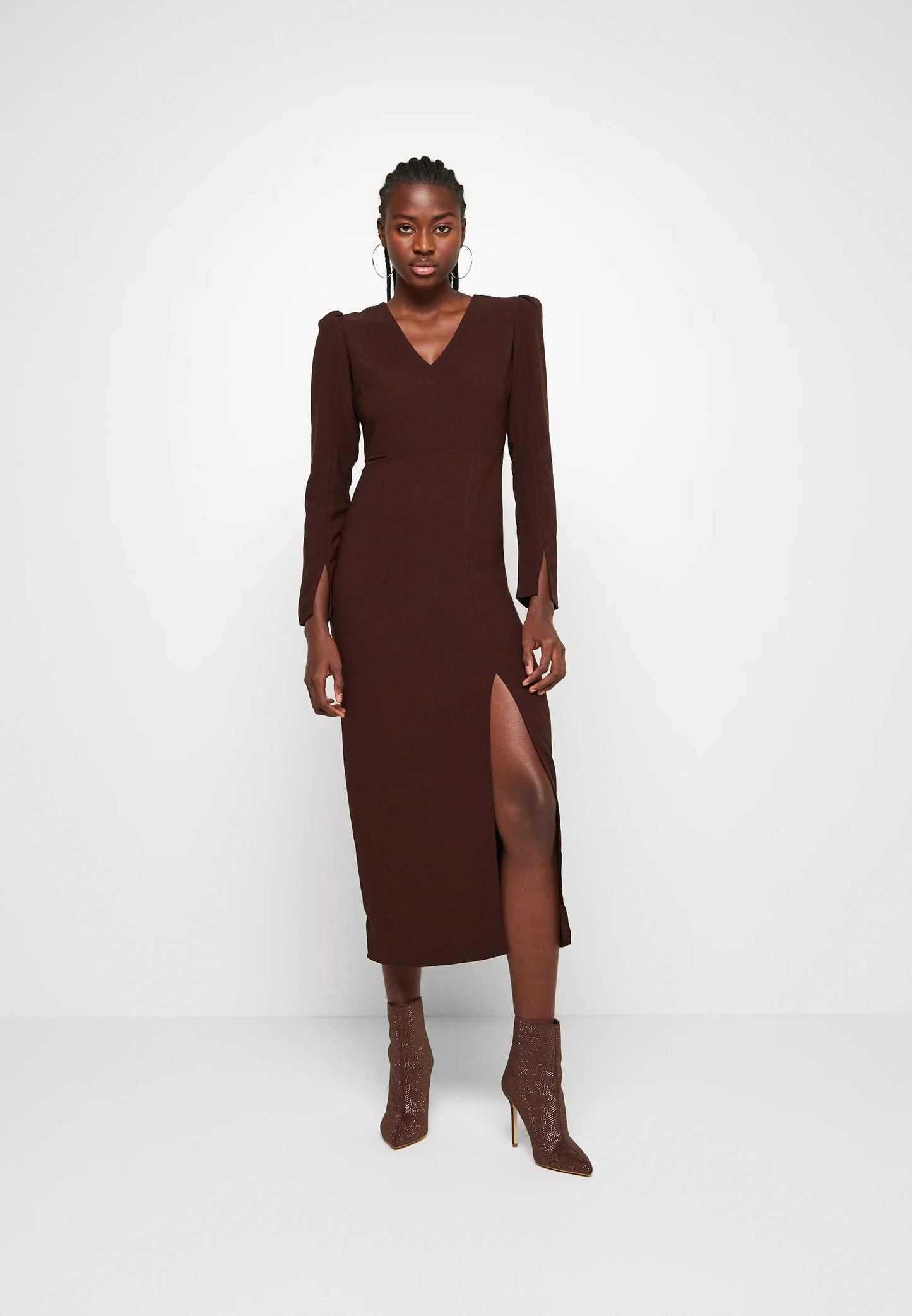 Oliana V-Neck Dress Chocolate