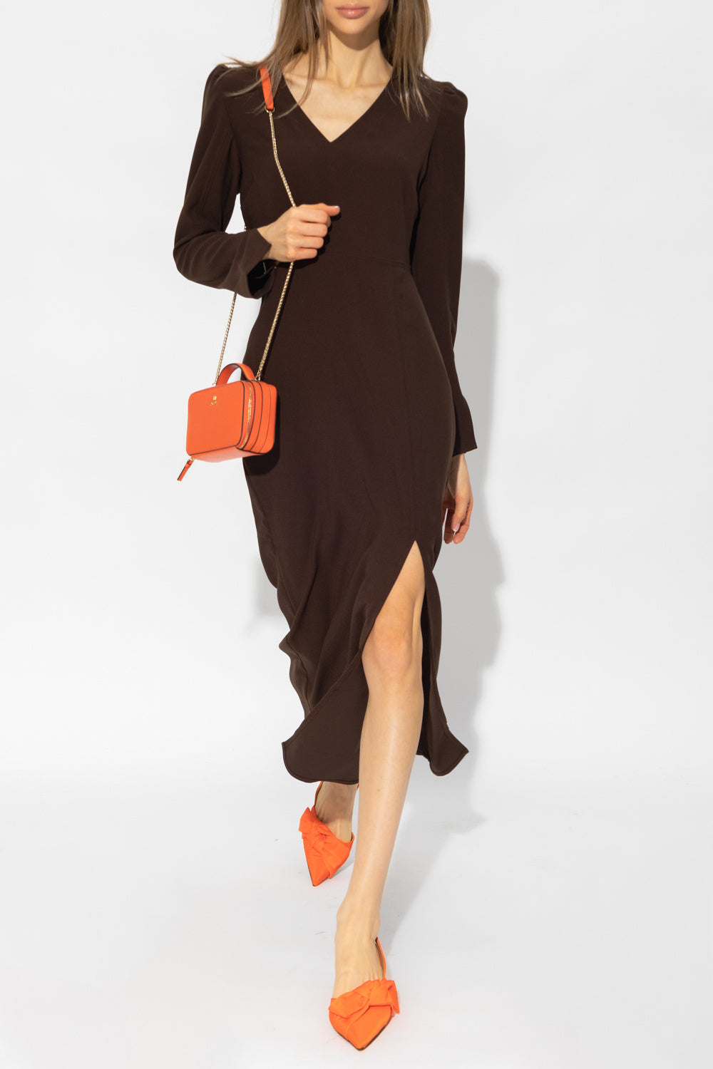Oliana V-Neck Dress Chocolate