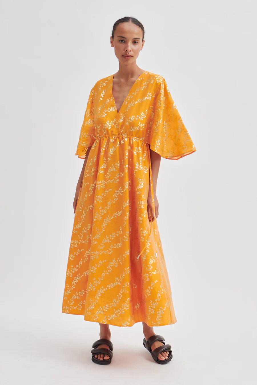 Honesty V Neck Gold Print Dress