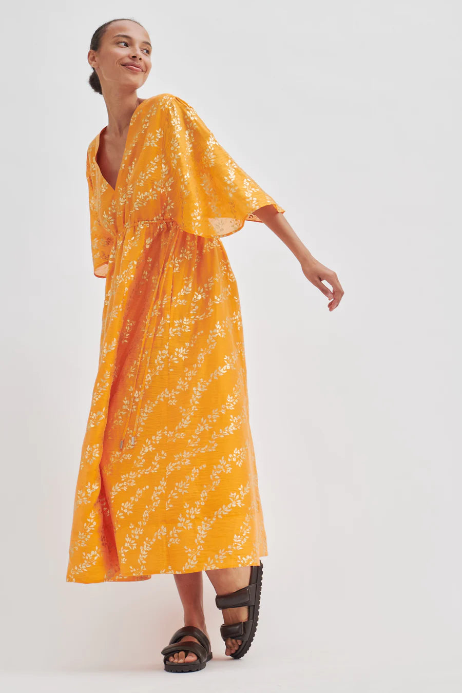 Honesty V Neck Gold Print Dress