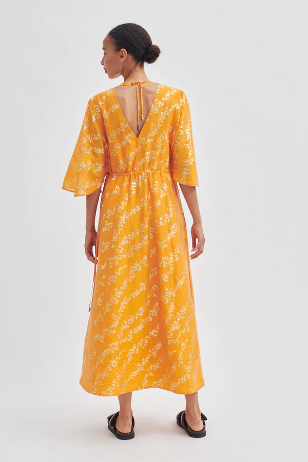 Honesty V Neck Gold Print Dress