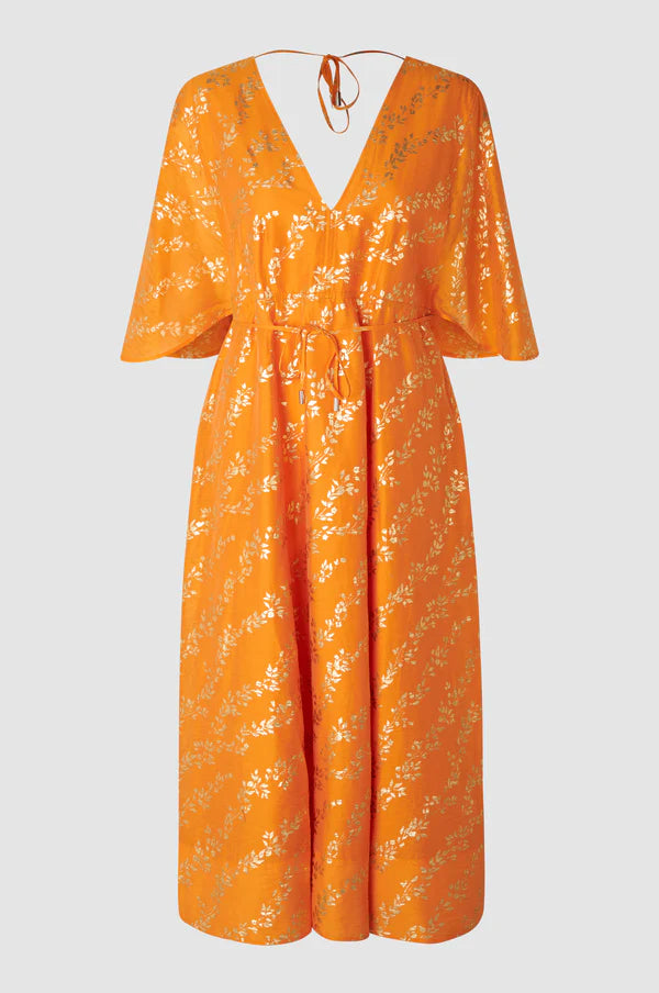 Honesty V Neck Gold Print Dress