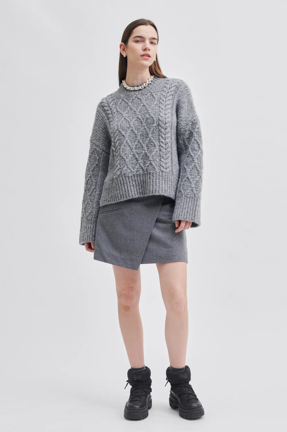 Dia Knit O Neck Grey Melange