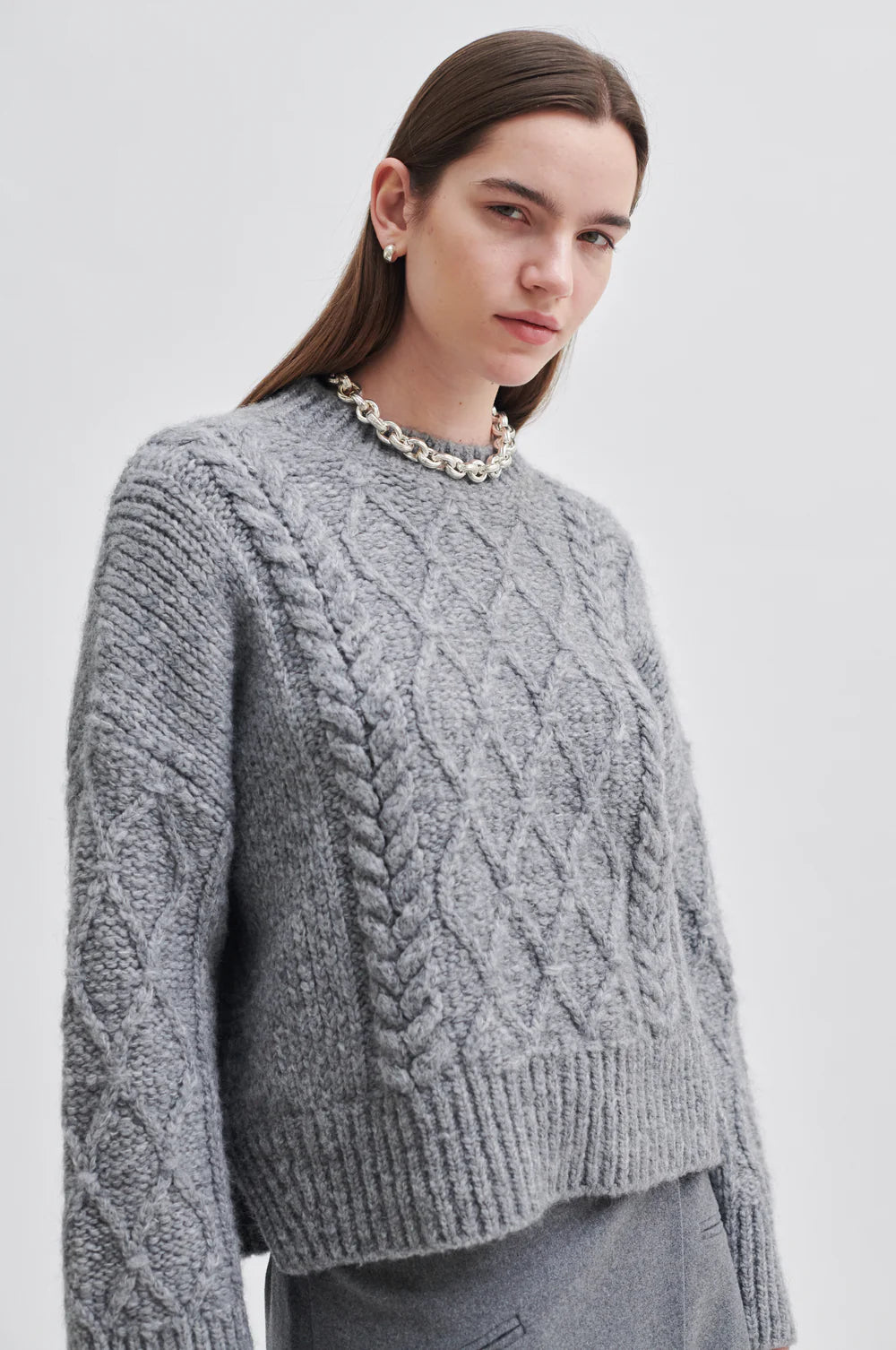 Dia Knit O Neck Grey Melange