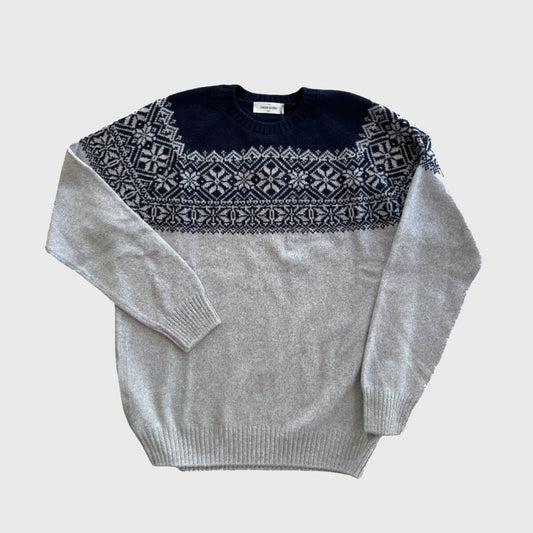 Grey/Navy Fairisle Crew Neck