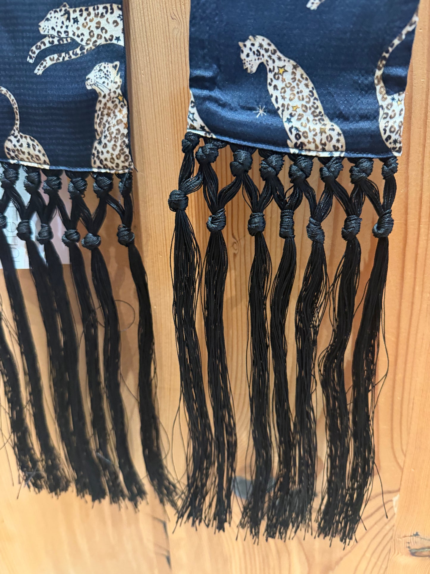 Royal Leopard Print Satin Fringed Scarf