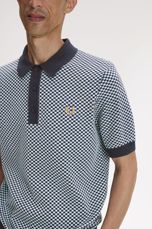 Chequerboard Knitted Shirt Dark Airforce