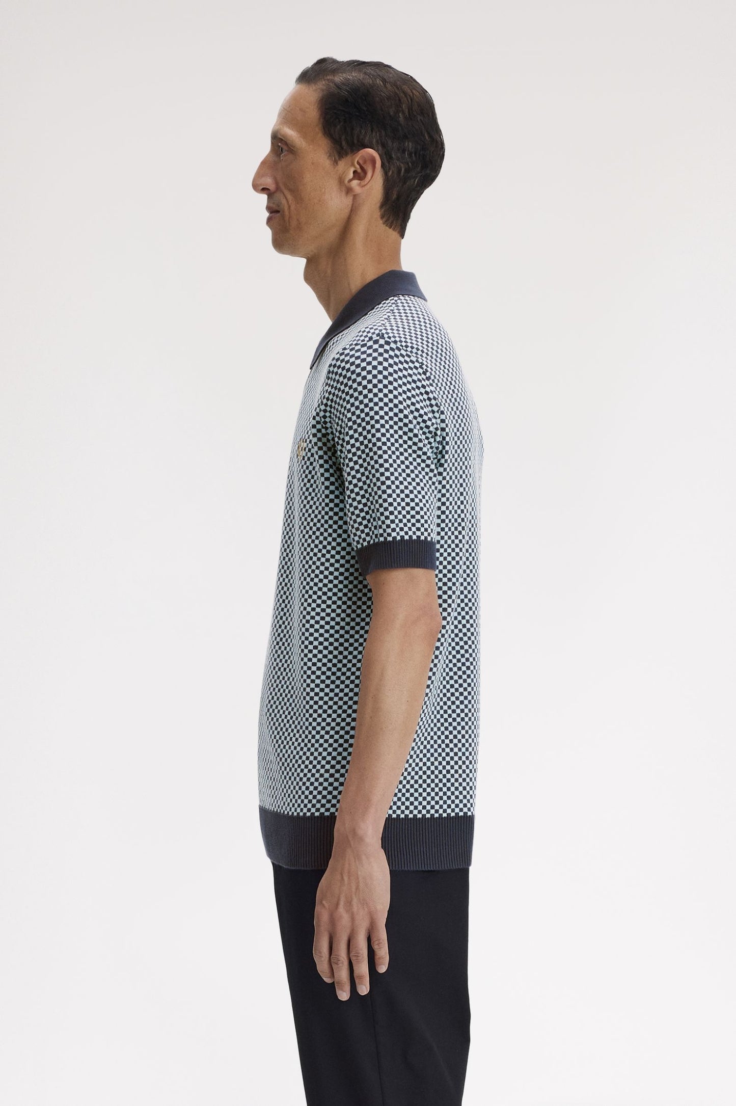 Chequerboard Knitted Shirt Dark Airforce