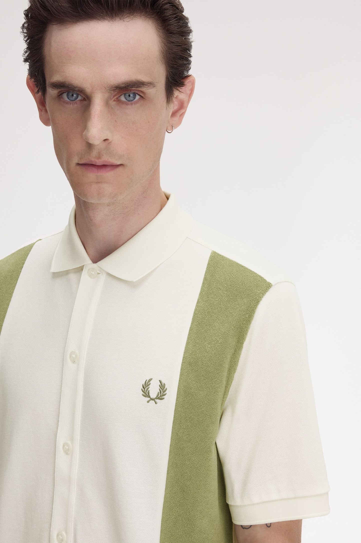 Towelling Panel Polo Shirt Ecru