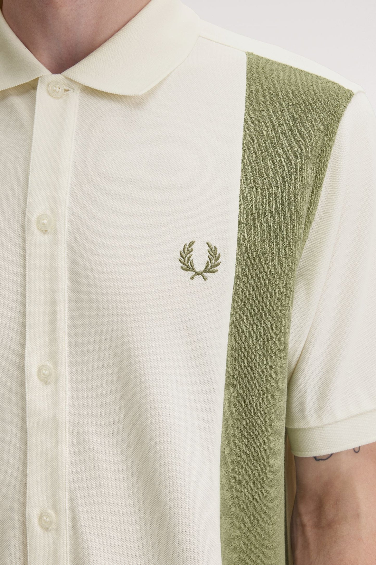 Towelling Panel Polo Shirt Ecru