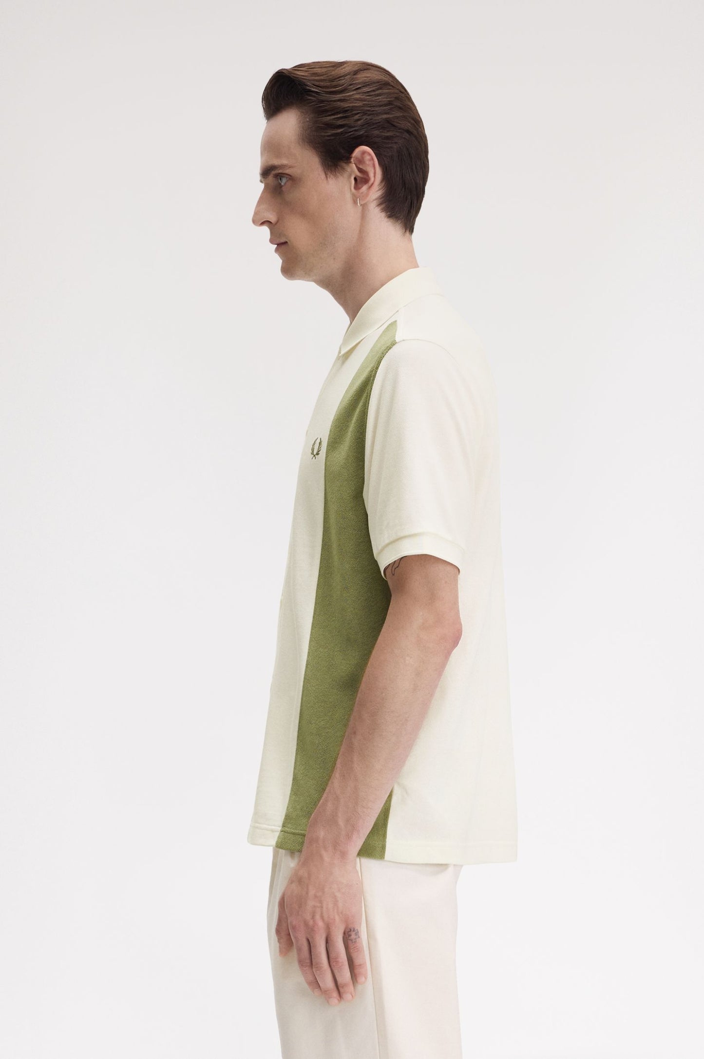 Towelling Panel Polo Shirt Ecru