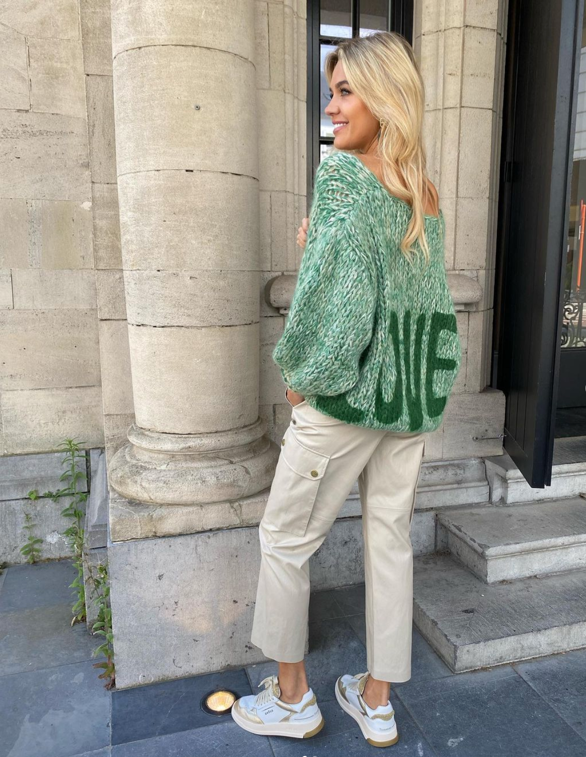 Alpaca Pullover Short Green/Sage/White Graffiti 'LOVE'