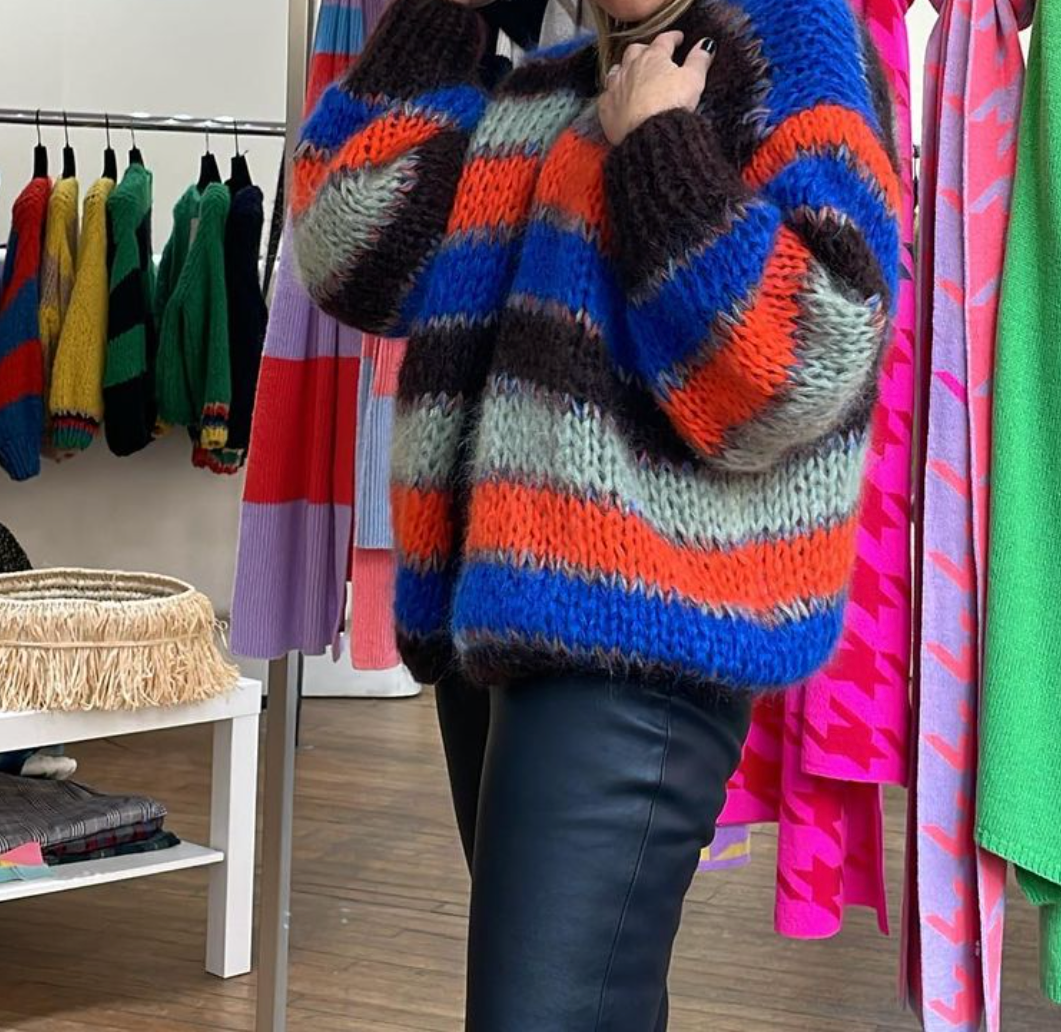 Cardigan Kobalt/Orange/Brown/Jade