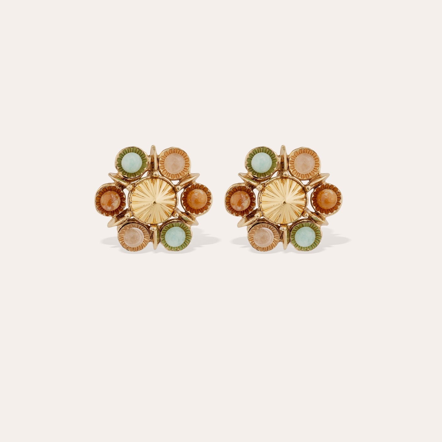 Augusta stud earrings - Amazonite & Pink Quartz