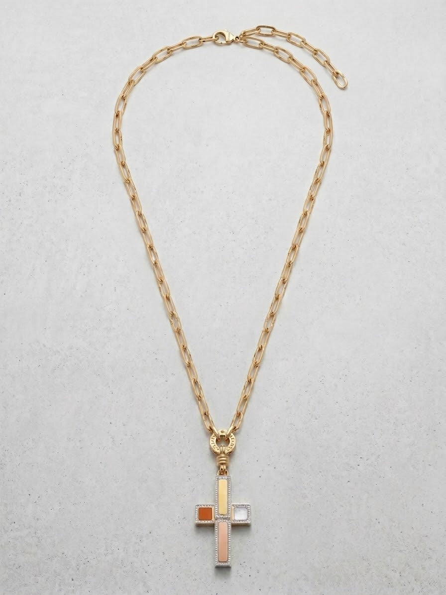 Cross Necklace small size Gold-plated metal