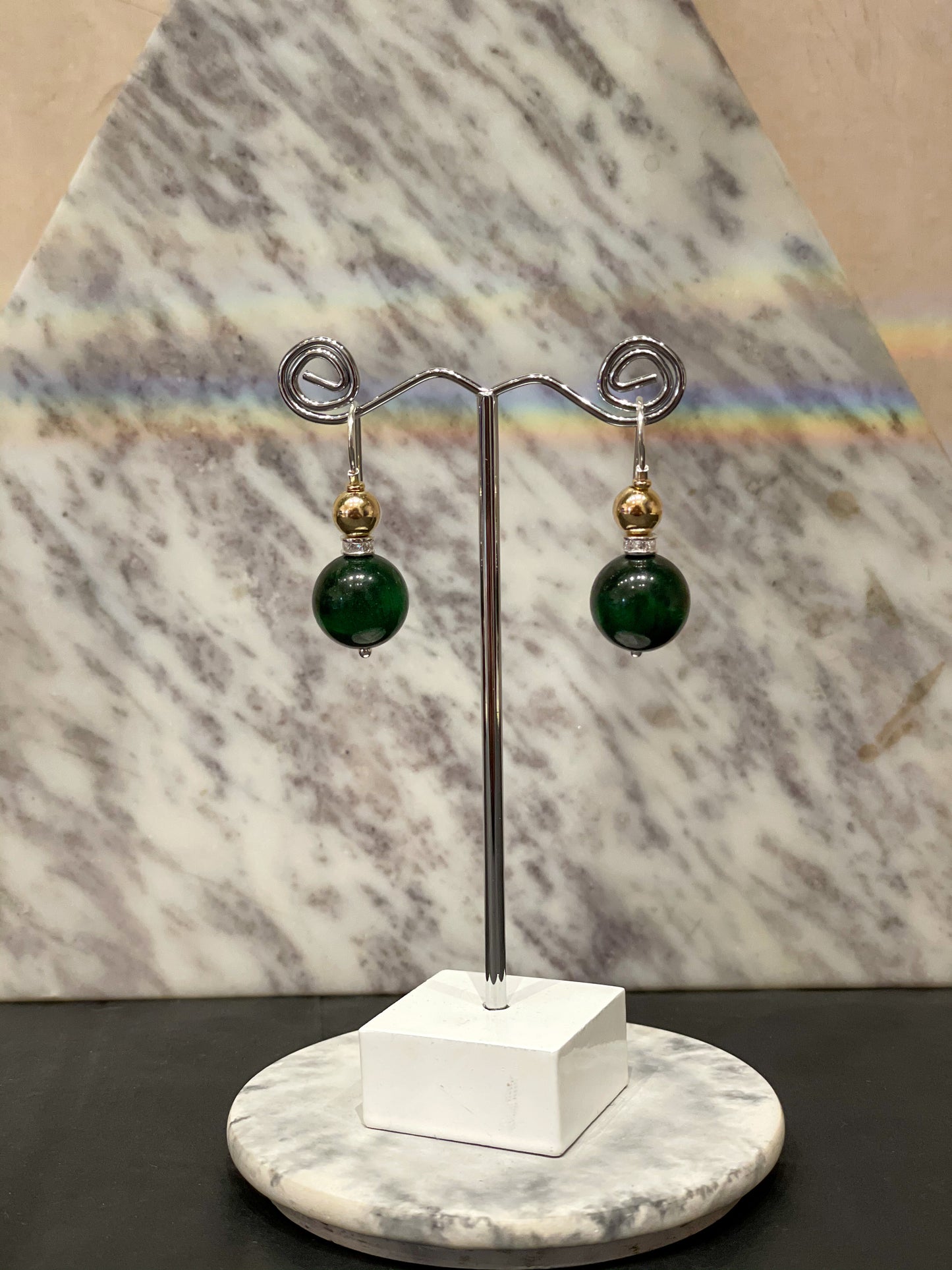 Double Ball Earring Green Tigers Eye