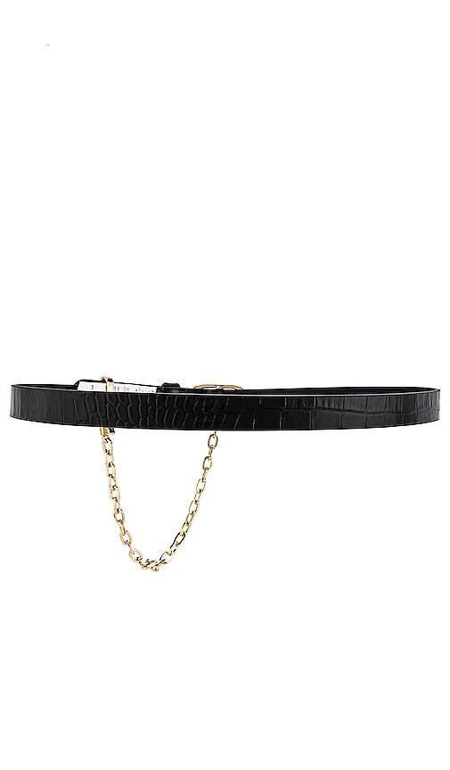 Le Petit Oval Buckle Belt with Chain Noir Croc