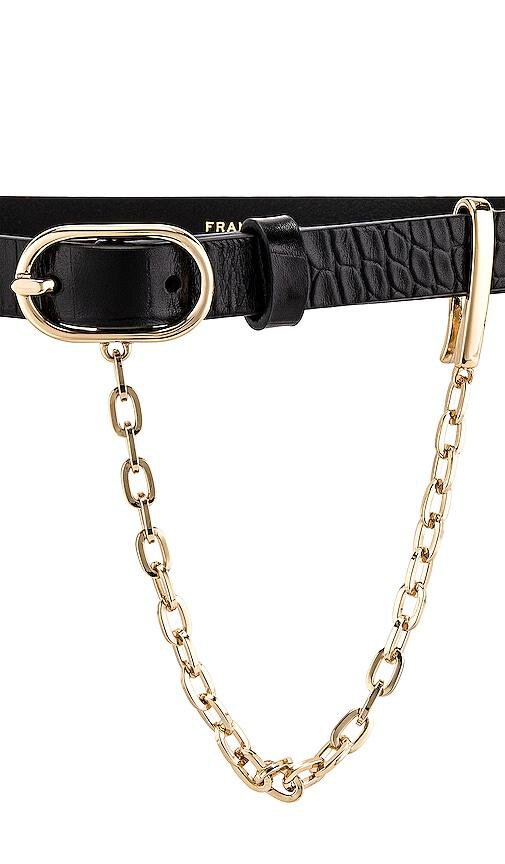 Le Petit Oval Buckle Belt with Chain Noir Croc