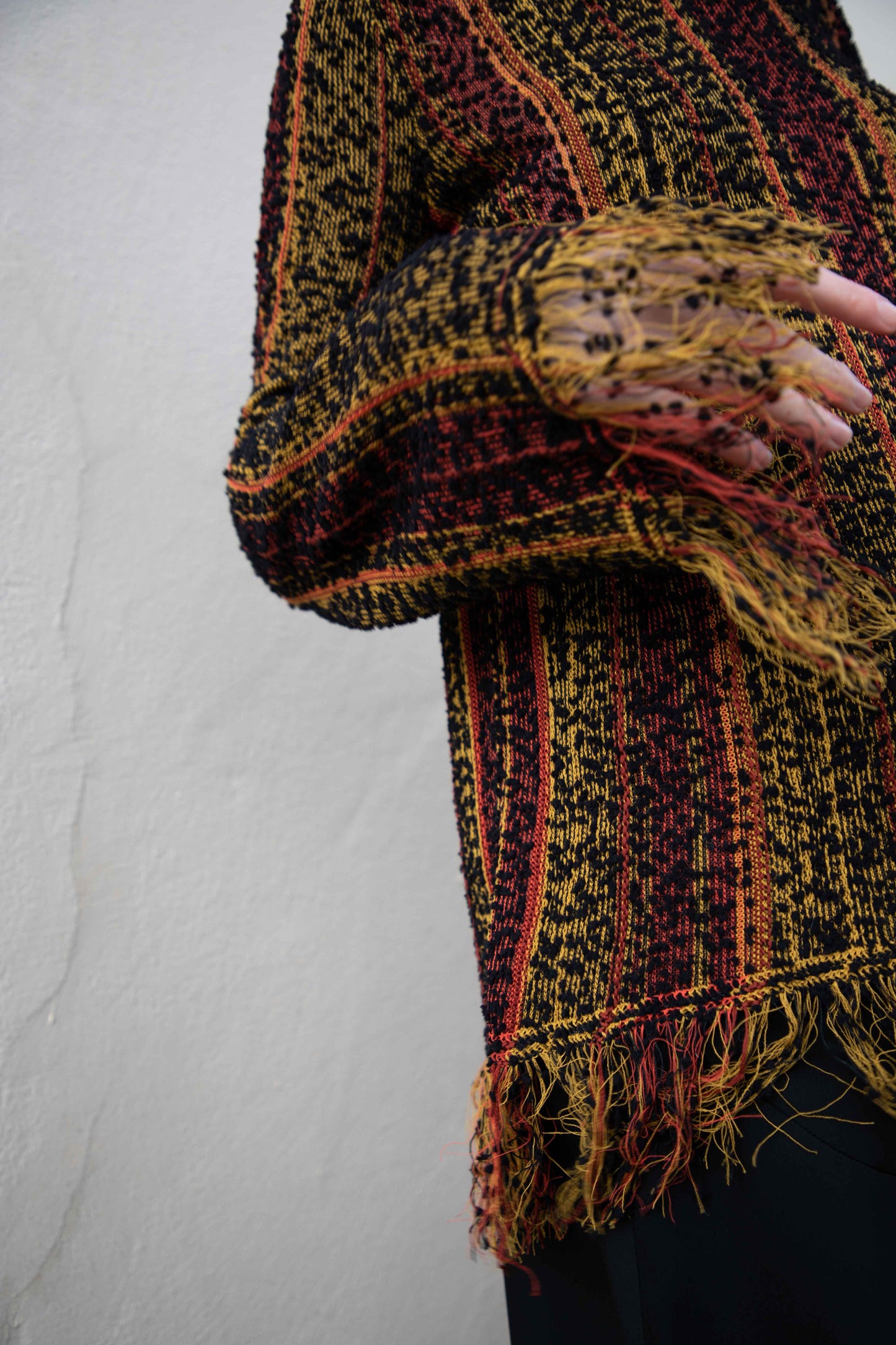 Raw Edge Printed Knit Long Sleeve Top