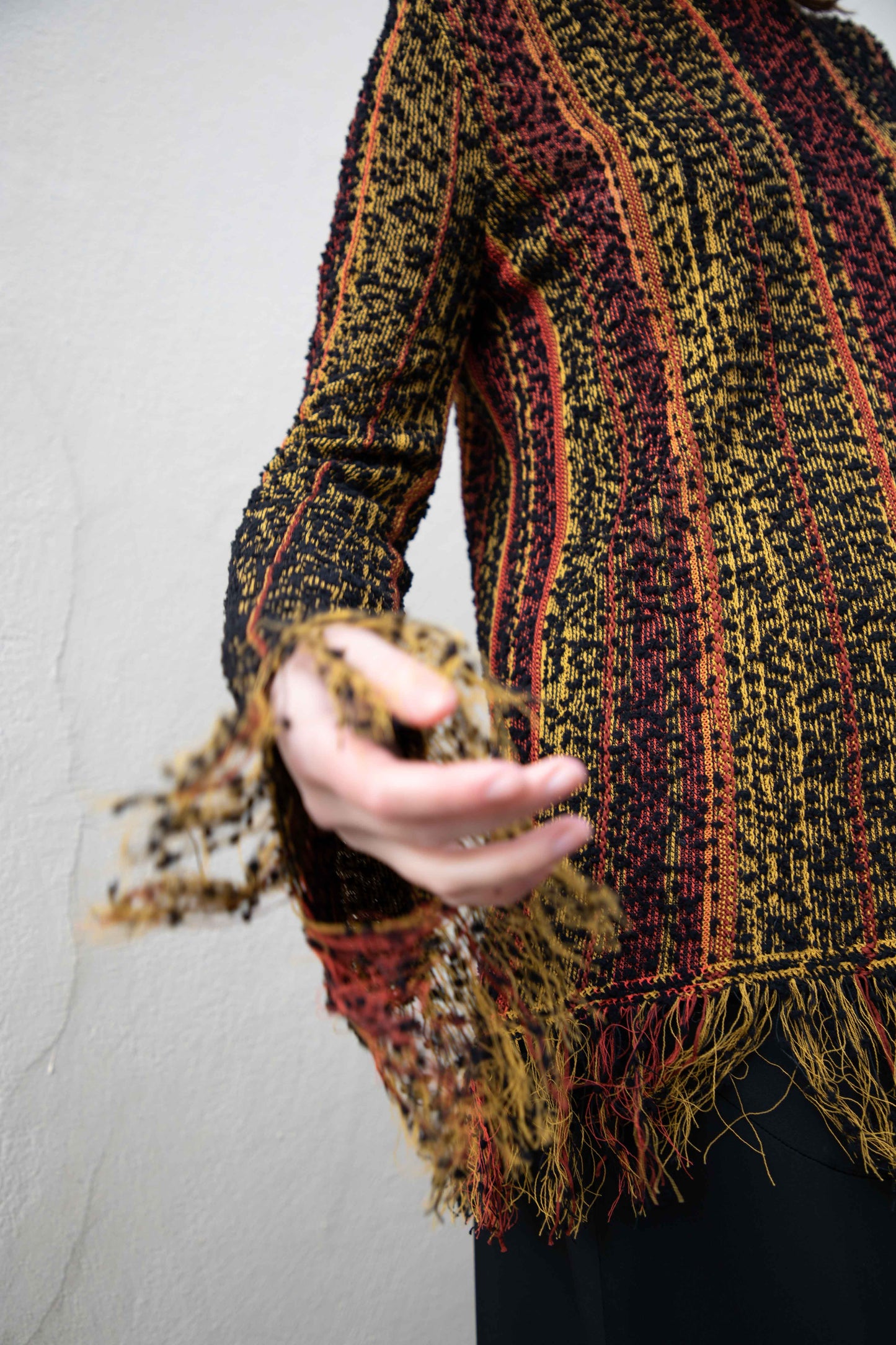Raw Edge Printed Knit Long Sleeve Top