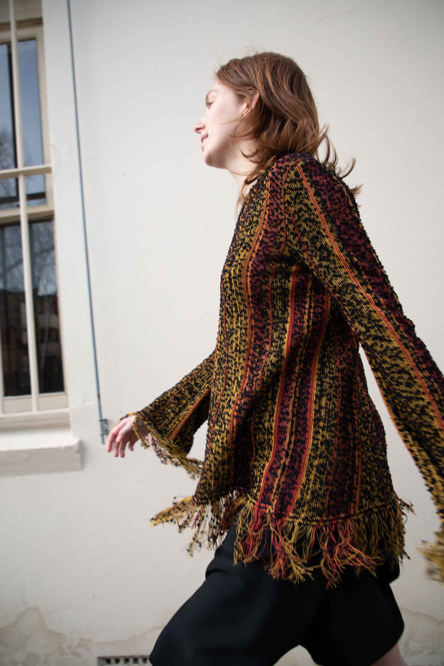 Raw Edge Printed Knit Long Sleeve Top