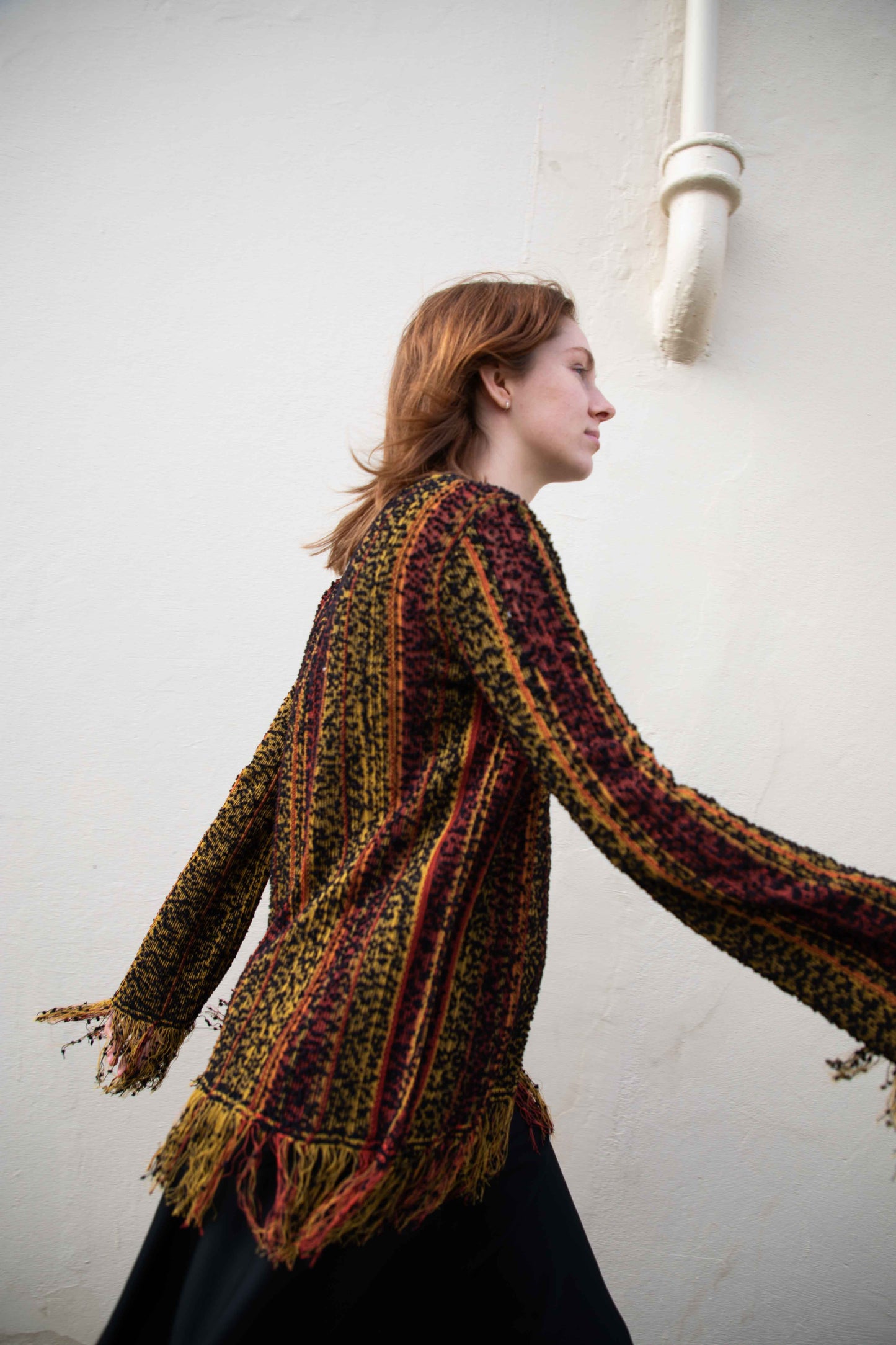 Raw Edge Printed Knit Long Sleeve Top