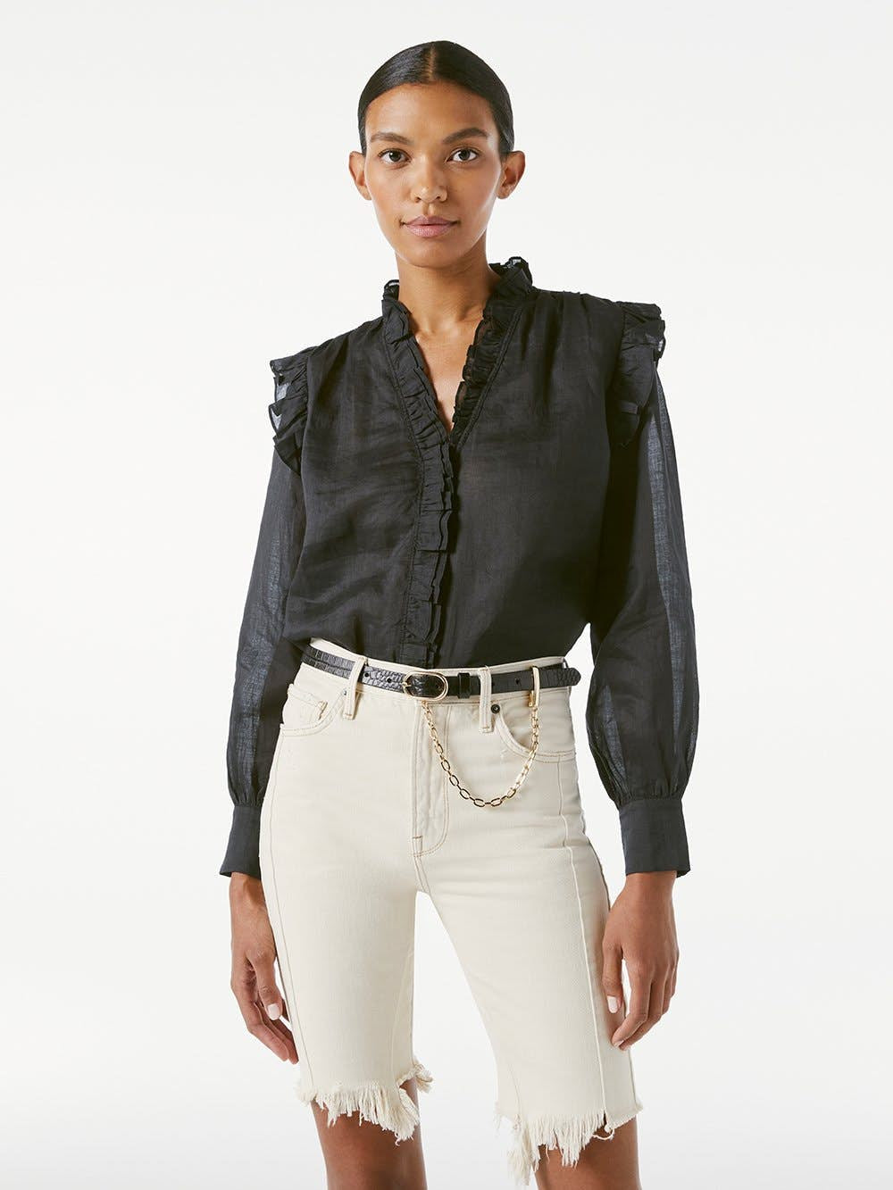 Le Petit Oval Buckle Belt with Chain Noir Croc