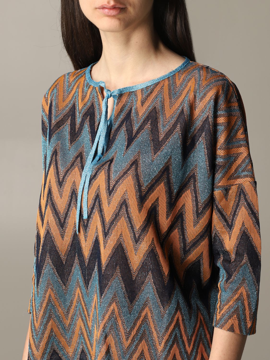 Chevron Lurex-Knit Blouse