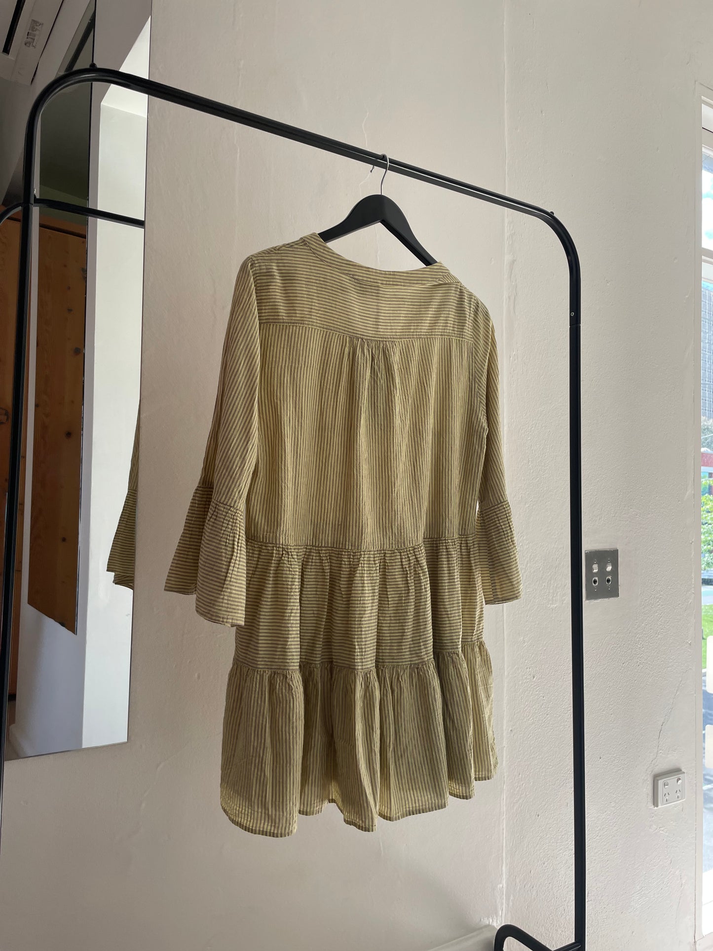 Striped Lime/Brown Short Dress - size S