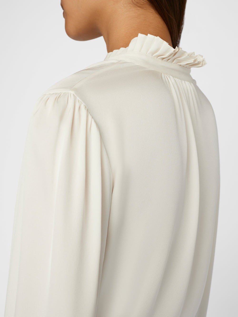 Pleated Cuff V-Neck Top - Off White