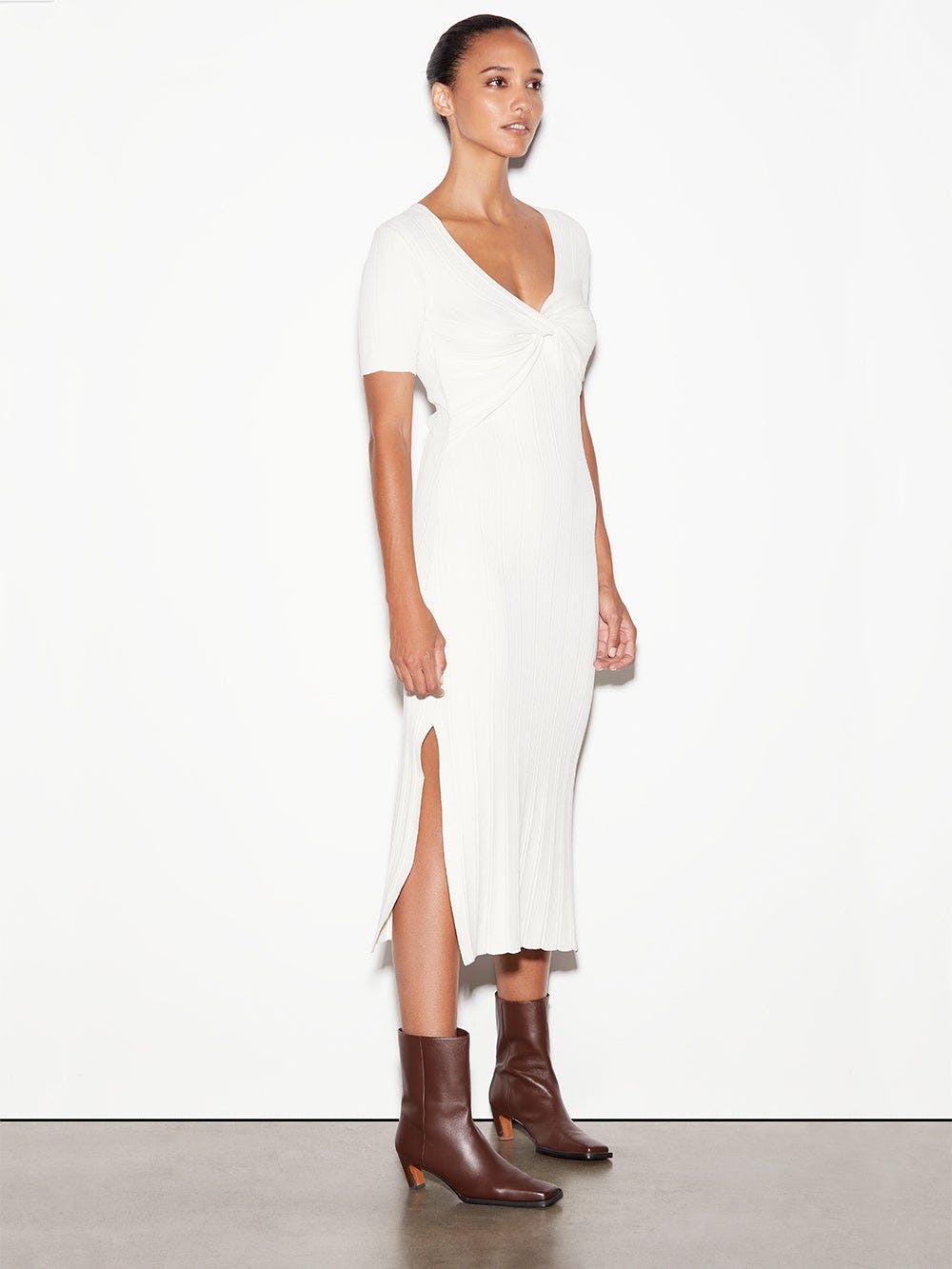 Layered Wrap Sweater Dress Bone