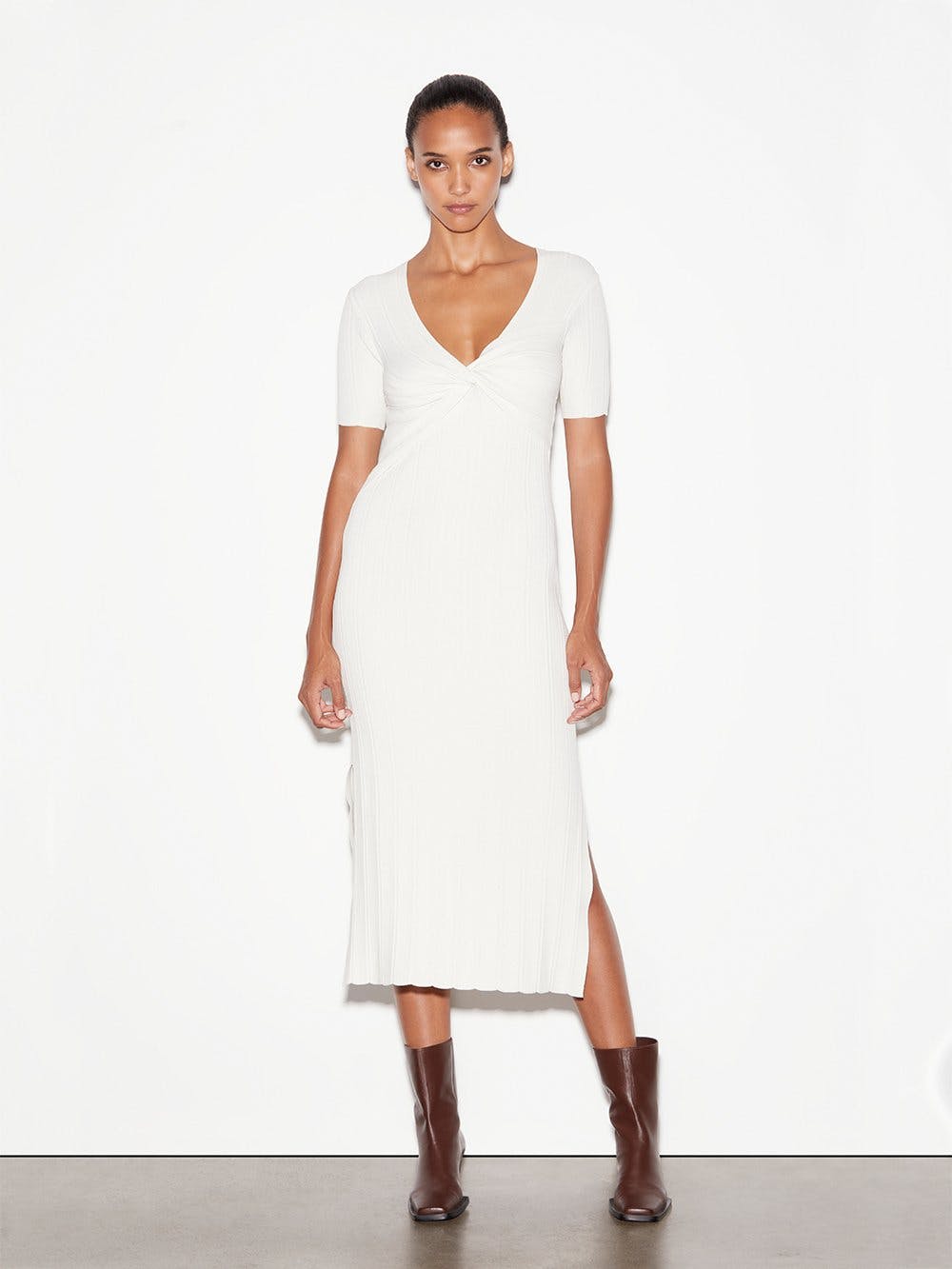 Layered Wrap Sweater Dress Bone