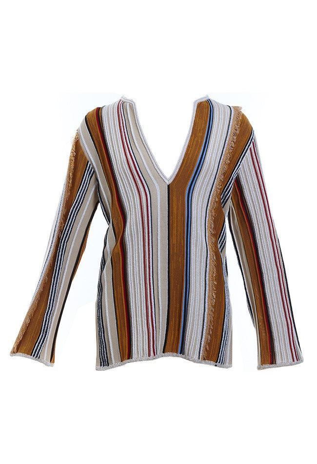 Beige Long Sleeve V-Neck Top