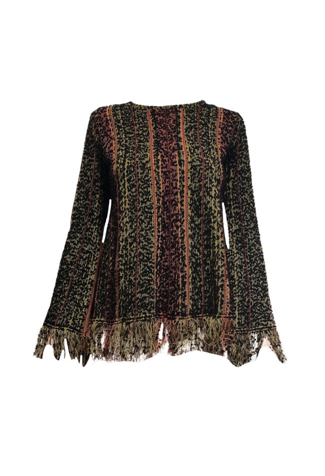 Raw Edge Printed Knit Long Sleeve Top