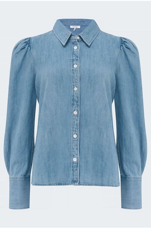 Voluminous Puff Sleeve Shirt - Light Wash