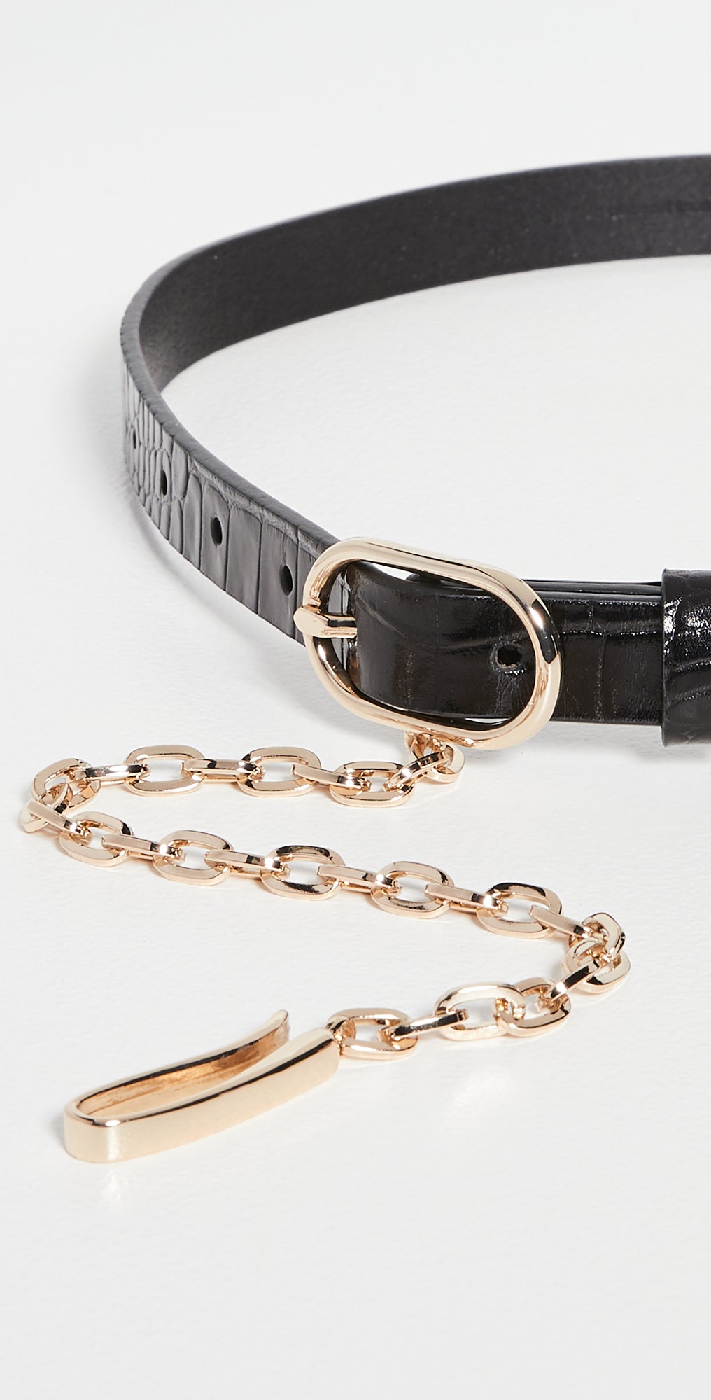 Le Petit Oval Buckle Belt with Chain Noir Croc