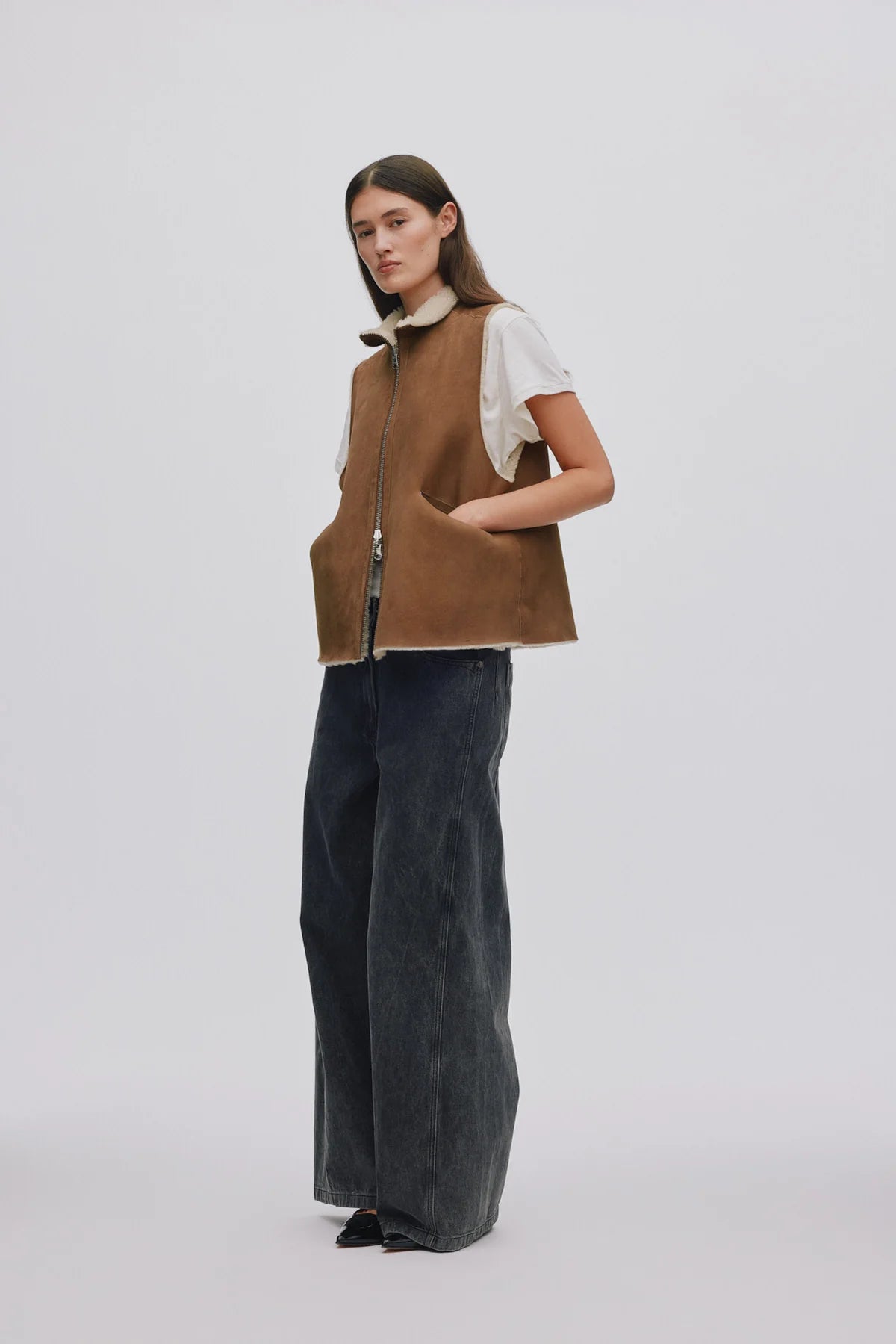 Lane Denim Black Wide Leg Pant - Washed Black Denim