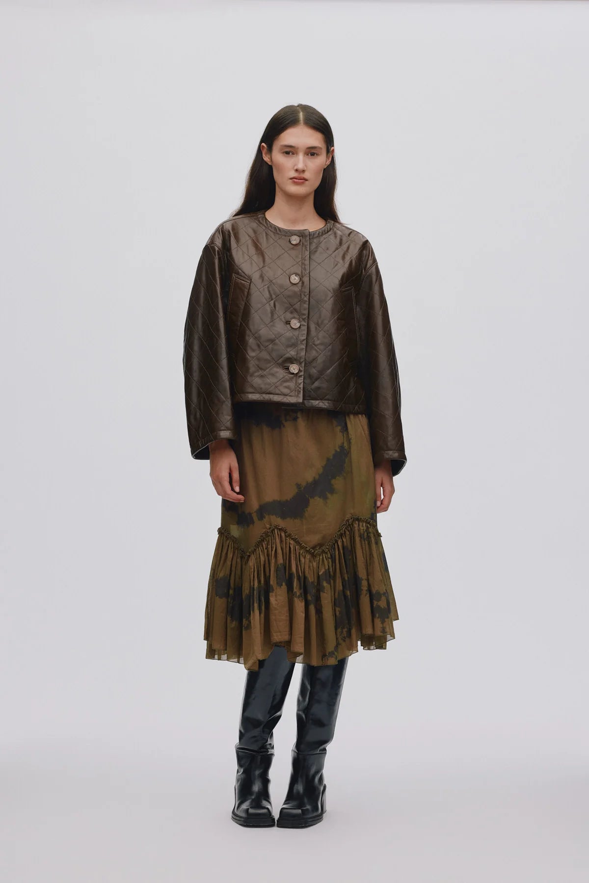 Berra Quilted Leather Jacket - Olive