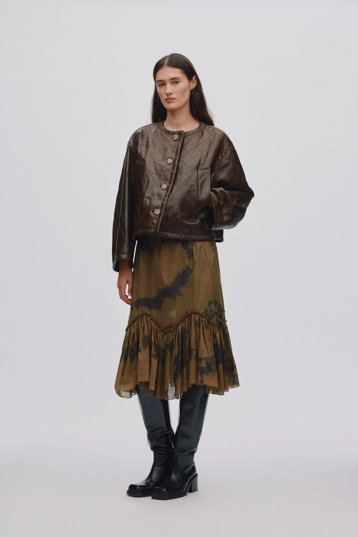 Berra Quilted Leather Jacket - Olive