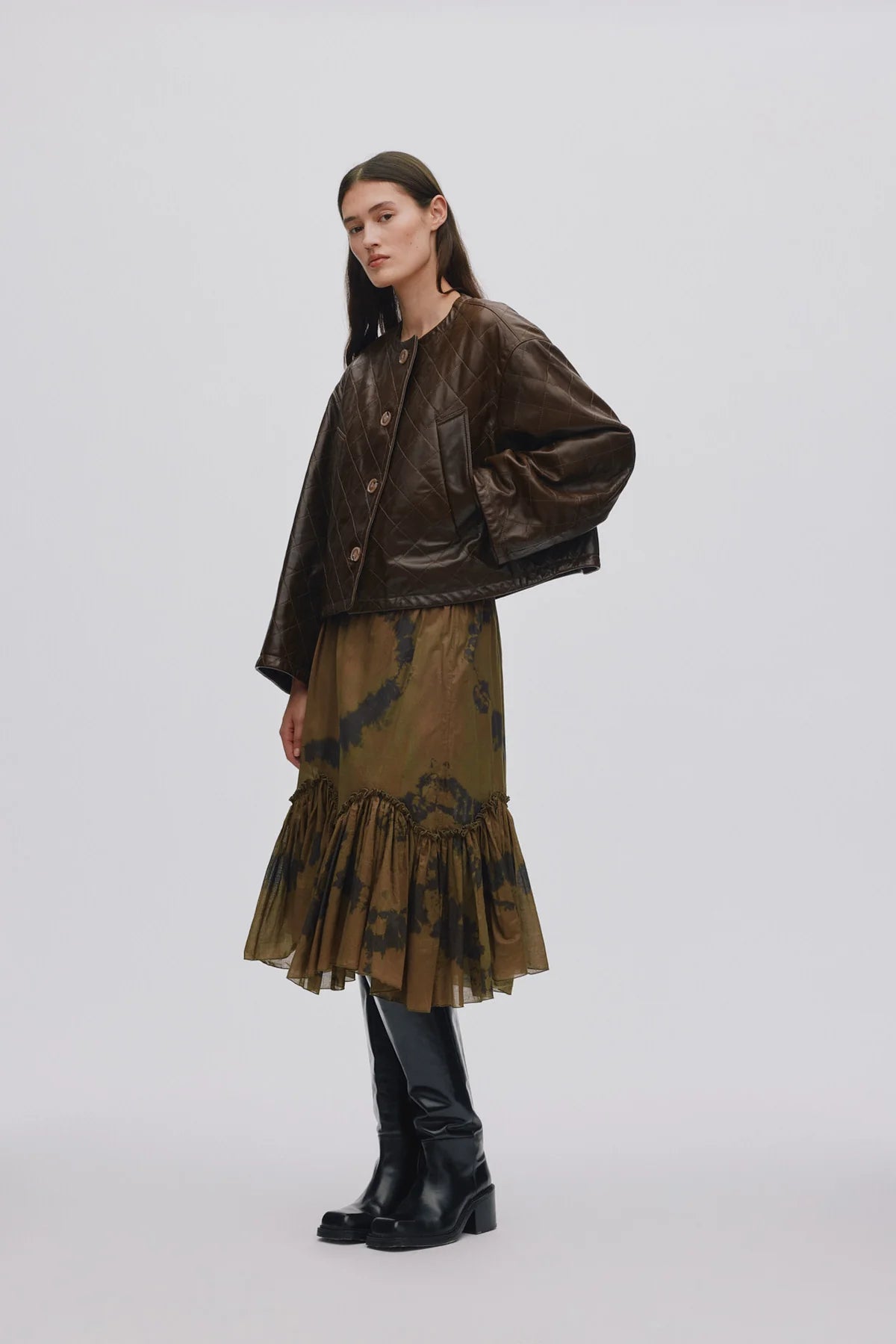 Berra Quilted Leather Jacket - Olive