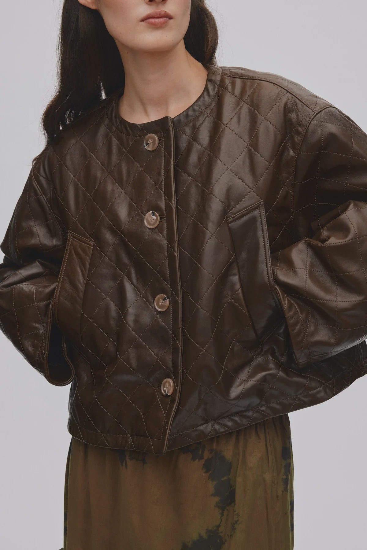 Berra Quilted Leather Jacket - Olive