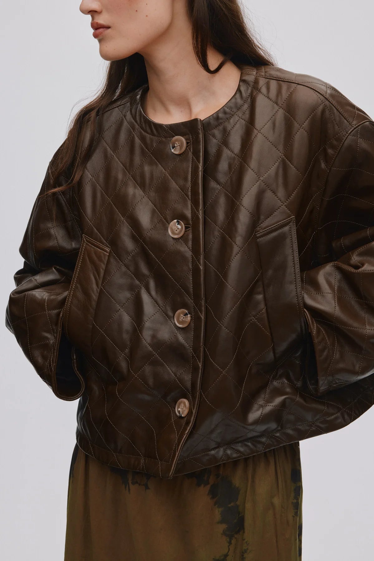Berra Quilted Leather Jacket - Olive
