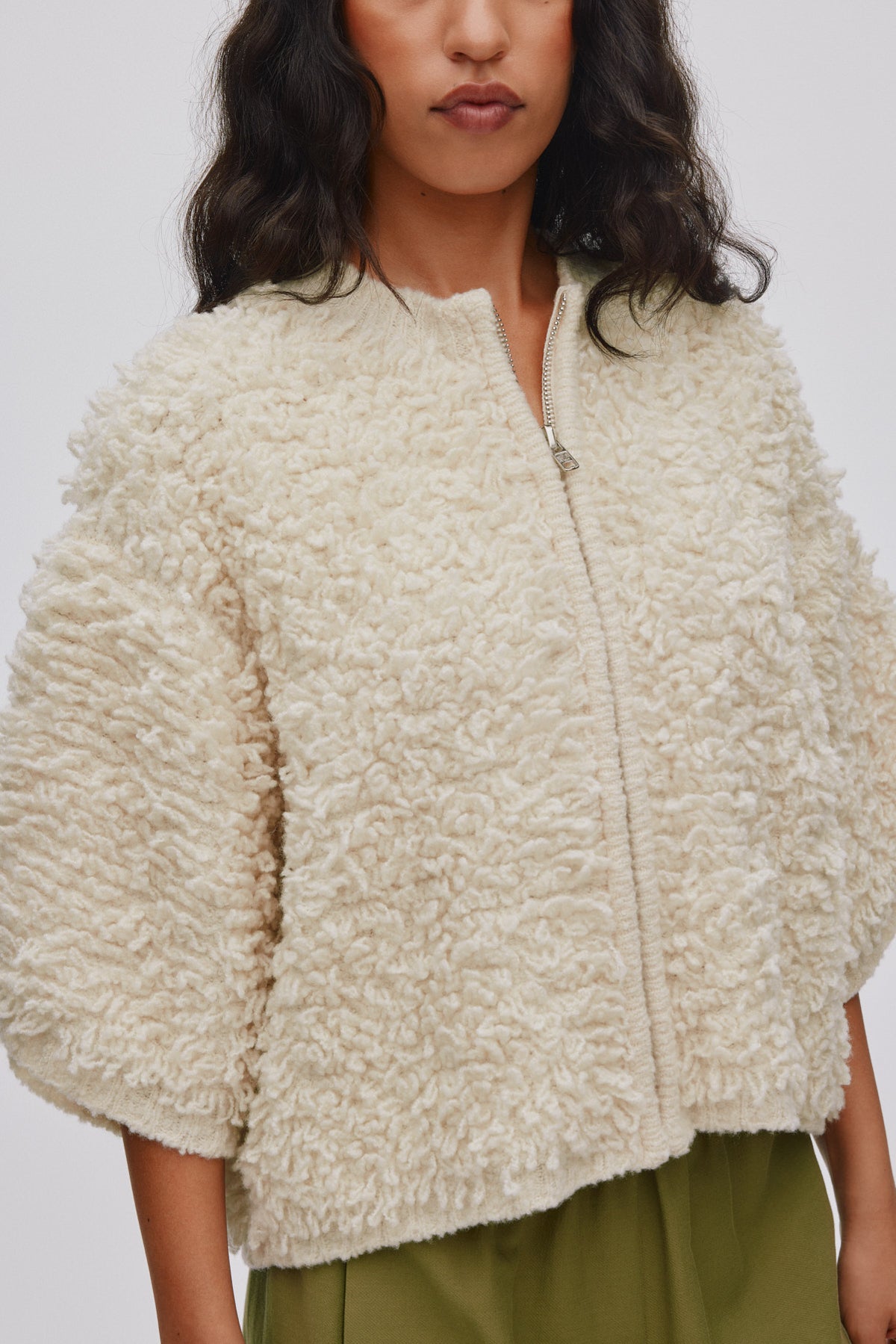Alice Shaggy Lam Knit Cardigan - Off White