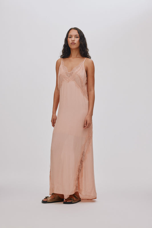 Lilou Sheer Lace Panelled Dress - Blush