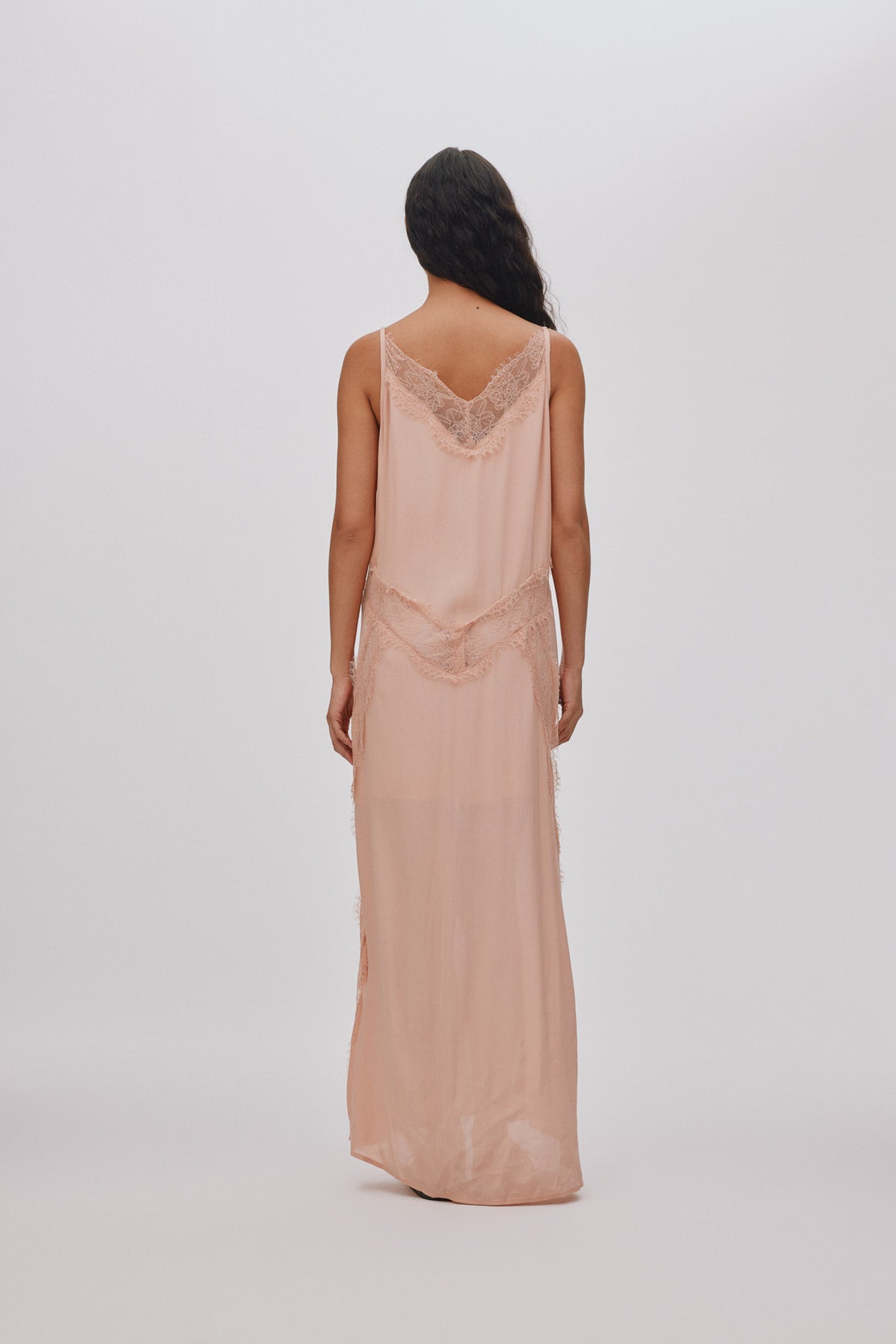 Lilou Sheer Lace Panelled Dress - Blush