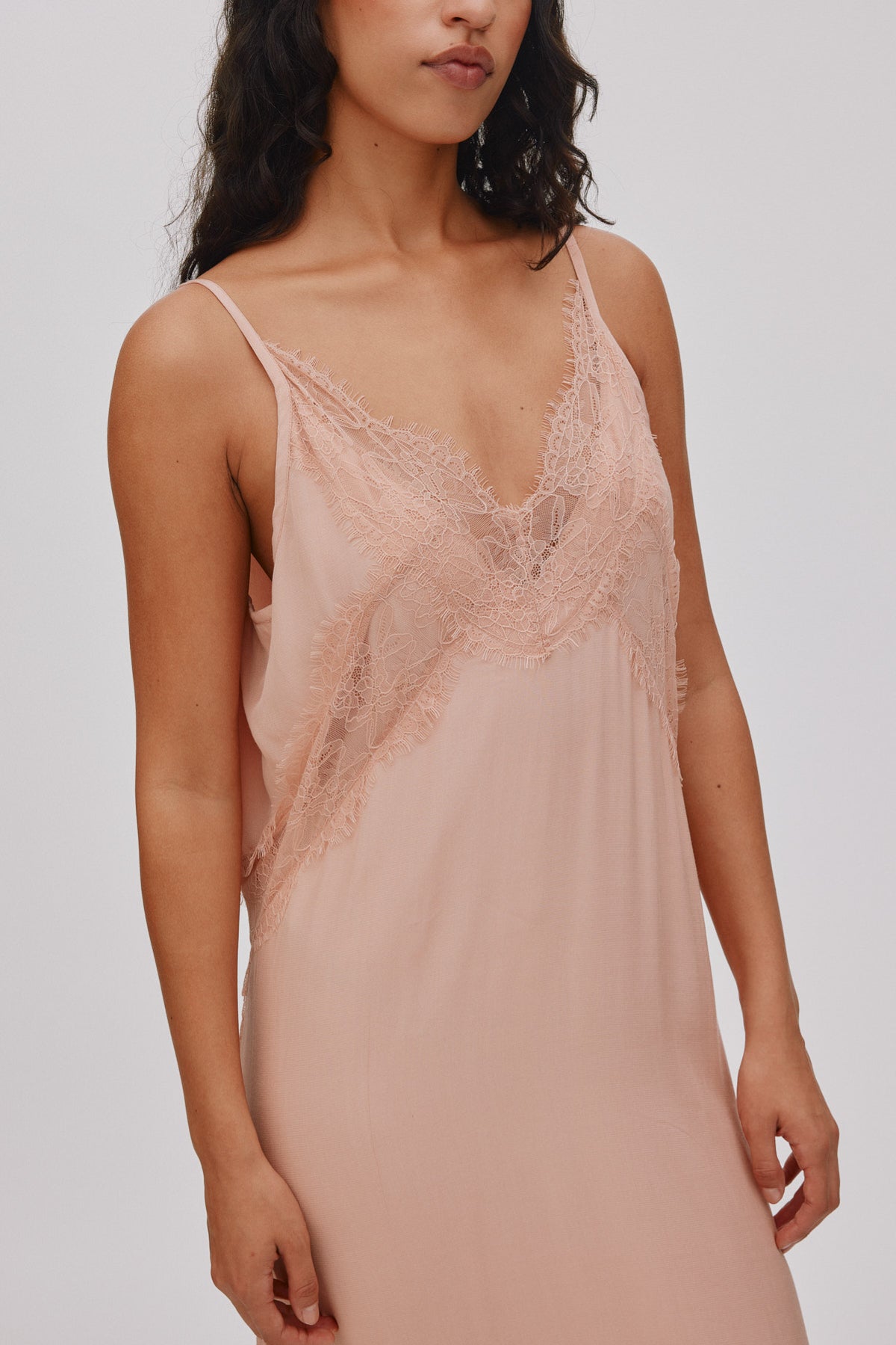 Lilou Sheer Lace Panelled Dress - Blush