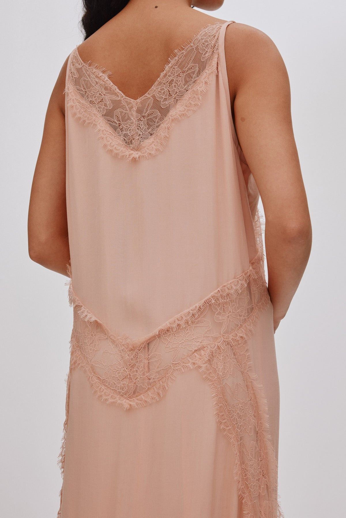 Lilou Sheer Lace Panelled Dress - Blush