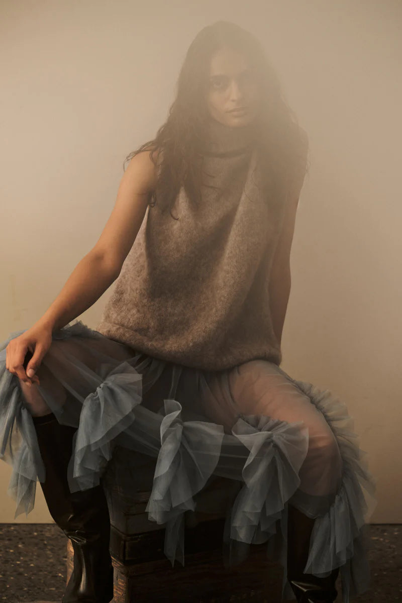 Glenda Frilly Tulle Skirt - Dusty Blue